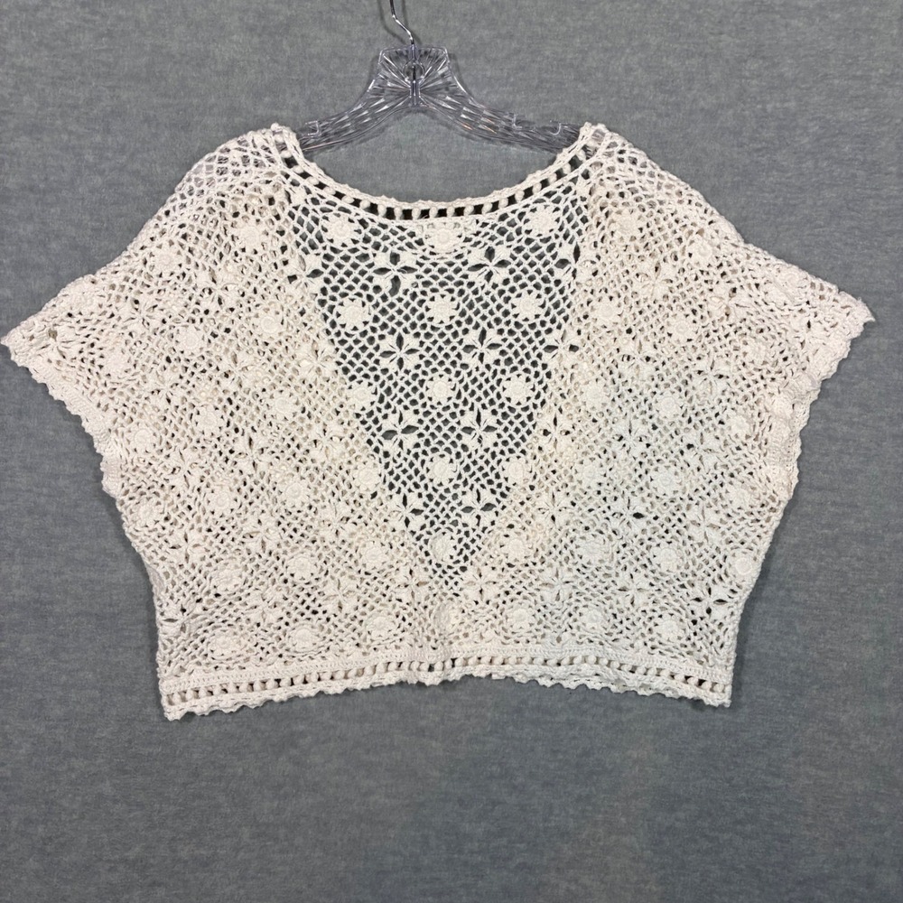 Dressbarn Womens Ivory Cotton Crochet Shrug Open Front Boho Cardigan Plus 22/24